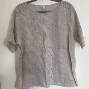 Taupe Old Navy Top with Embroidered Lace Detail
